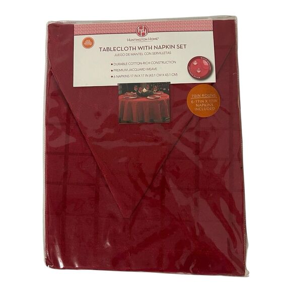 Huntington Home 70" Round Tablecloth & Napkin Set Burgundy Red Jacquard NIP - Picture 1 of 6